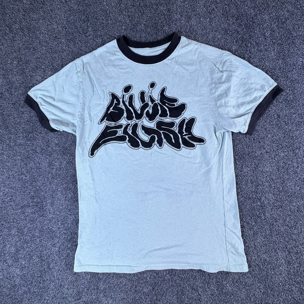 Billie Eilish Ringer T-Shirt Womens Small Light Blue Black Graphic Cotton Casual